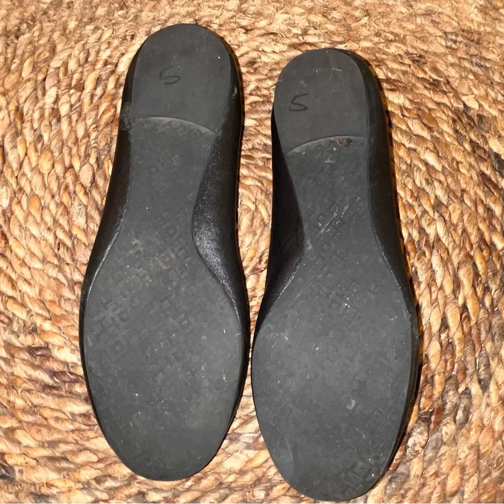 Tory Burch Black Leather Reva Logo Ballet Flats
